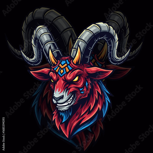 Evil Ram Mascot Vector – Horned Demon Goat Head Logo Illustration in Fantasy Style