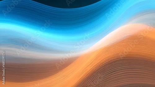 Abstract blue and orange light wave flowing and rippling with smooth soft texture, flowing abstract wave of blue orange light