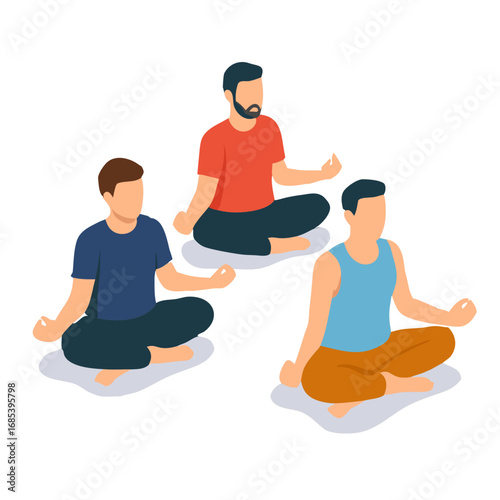 Illustration of Men Practicing Yoga Meditation