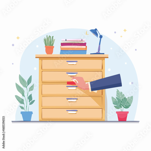 Hand Opening Office Drawer With Documents