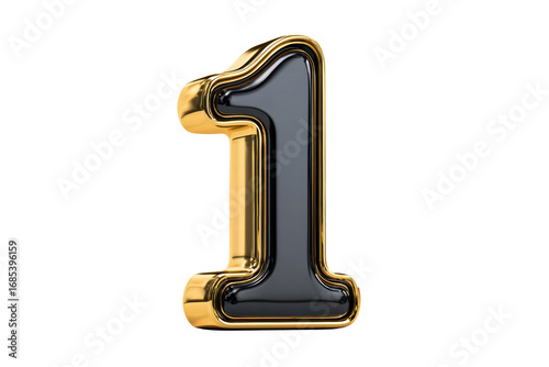 A gold and black number 1 is shown in a white background. The number is shiny and stands out against the white background