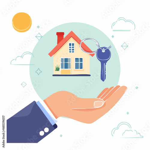 Hand Holding House Icon With Key