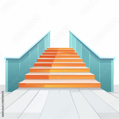 Stairway Upward Perspective Light Teal Handrails