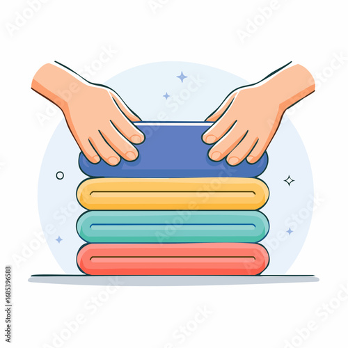 Hands Stacking Colorful Clothes