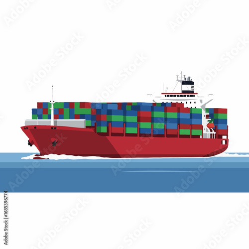 Vector illustration of a cargo container ship exporting goods overseas for international trade. Ideal for logistics, shipping, transport, and global business design needs