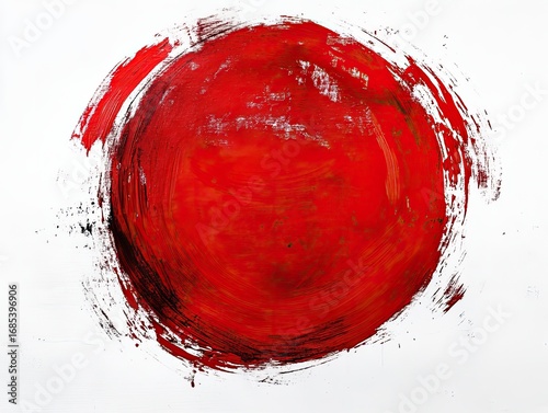 Abstract red grunge brush circle hand-drawn in flat style artistic design