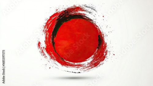 Abstract Red Circle Brush Stroke Design with Bold Grunge Texture Element
