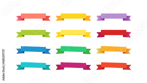 Collection of twelve colorful banners with different shades arranged on a white background design