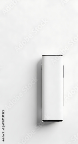Modern White Rectangular Object with Black Accents on White Background
