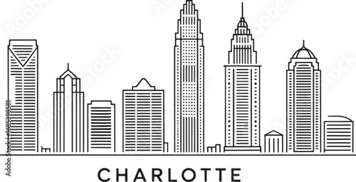 Charlotte Skyline Vector Illustration with City Buildings and Urban Landscape