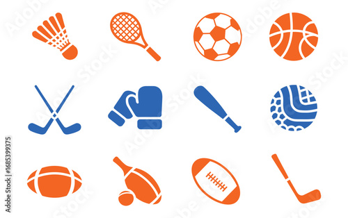 Gloves soccer tennis boxing icons badminton stick vector icon ball bat sports