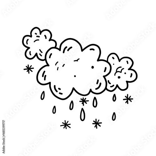 Hand drawn cloudy raining day weather doodle sketch element in simple minimalistic style. Ideal for book journal scrapbook illustration.