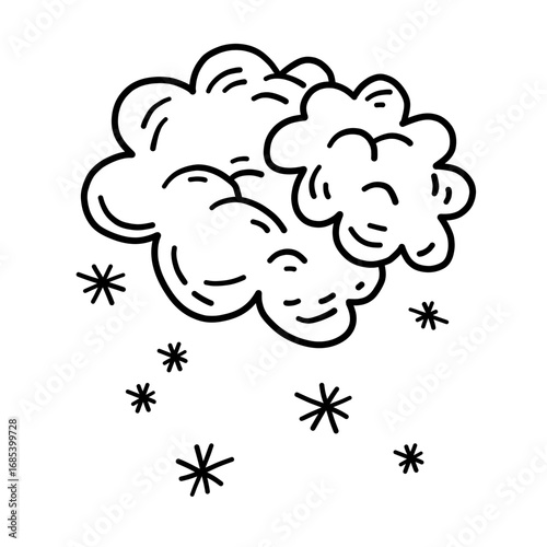 Hand drawn snowing winter snowflake weather doodle sketch element in simple minimalistic style. Ideal for book journal scrapbook illustration.