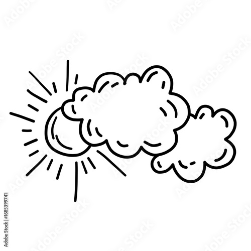 Hand drawn cloud sun weather doodle sketch element in simple minimalistic style. Ideal for book journal scrapbook illustration.