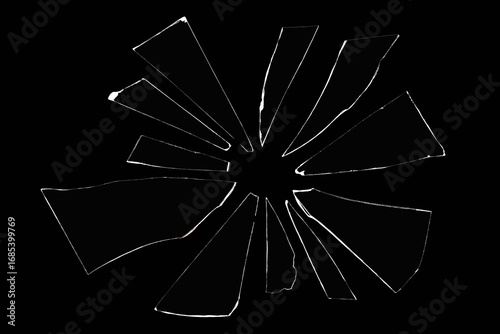 broken glass shards on black background
