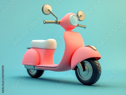Charming cartoonish 3D icon of a scooter featuring a minimalist and adorable design