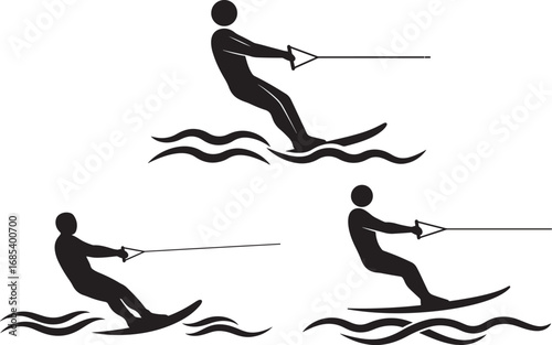 Three water skiers in action silhouette