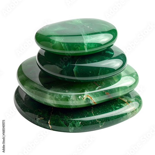 Stack of Polished Green Jade Healing Stones for Spa and Energy Balance, Isolated on Transparent Background