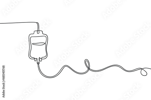 Minimalist line art of an intravenous drip bag and tubing