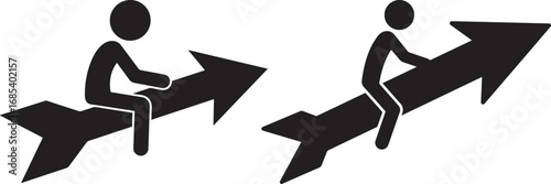 Two figures riding upward arrows silhouette