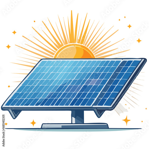 Solar panel with shining sun vector illustration