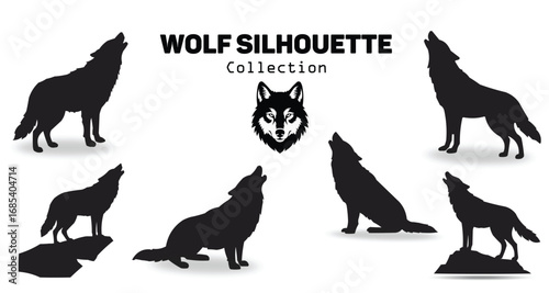 Dynamic wolf silhouettes capturing wild spirit and freedom in striking black