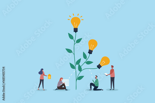 Teamwork and collaboration foster innovation and growth of bright ideas