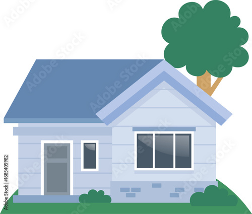 Flat design house illustration with tree