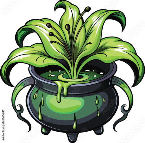Haunted Lily Halloween Green Potion Lily Cauldron Illustration