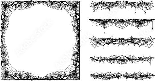 Spider web Halloween frame, dividers. vector eps illustration silhouette isolated on white background 