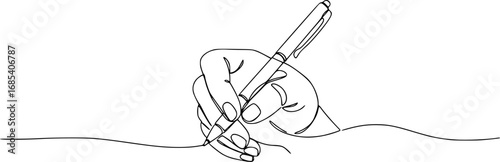 line art hand writing continuous line art drawing hand with pen line art illustration silhouette isolated on white background 