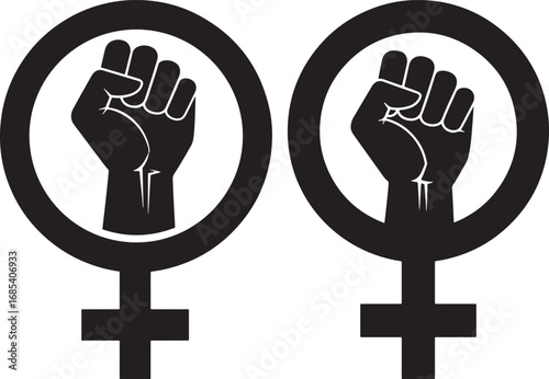 Two feminist symbols with raised fists silhouette