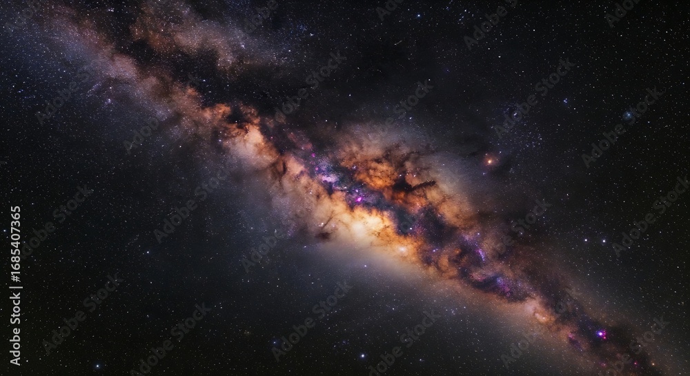 Obraz premium Vibrant milky way galaxy core with cosmic dust and stars