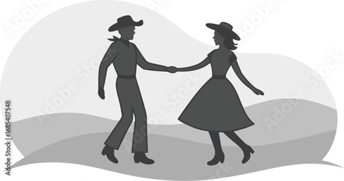 Cowboy and Cowgirl Dancing Silhouette Illustration