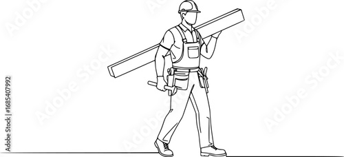 Building Construction worker line art style vector illustration silhouette isolated on white background 