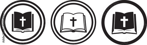 Three open bibles with crosses silhouette