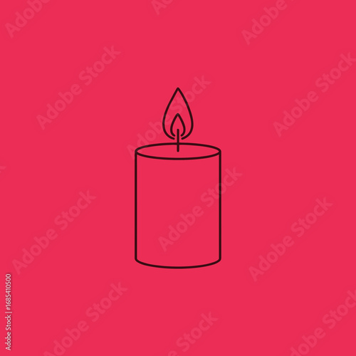 A simple, minimalist line drawing of a lit candle with a flame against a vibrant pink background, evoking warmth and illumination.