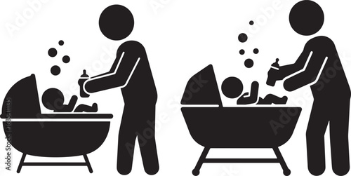 Parent feeding baby in bassinet silhouette