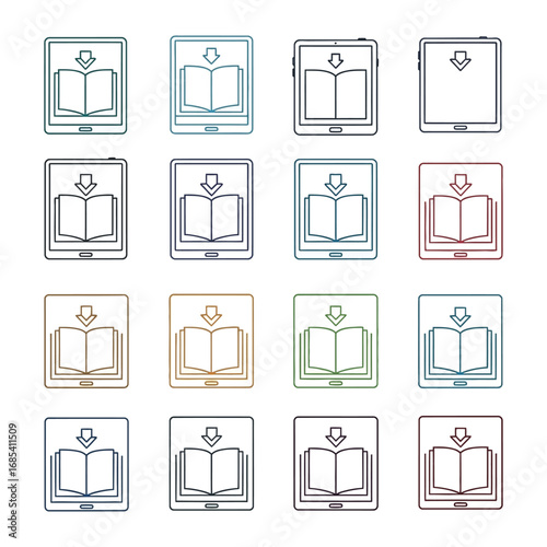 Digital Books: A set of meticulously crafted line icons represent the digital book concept, illustrating the essence of ebook.