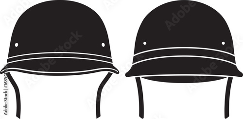 Two black silhouettes of british bobby helmets