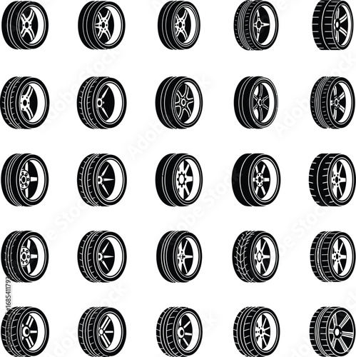  car wheel with silver spokes and tire tread