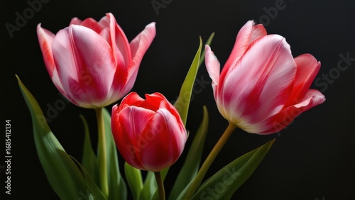 Vibrant Pink and White Tulips Bloom in the Gentle Light