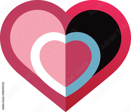 Romantic love heart illustration with swirls and floral elements