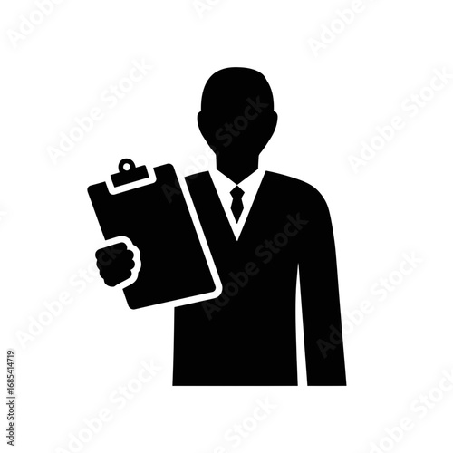 Business professional holding a clipboard icon