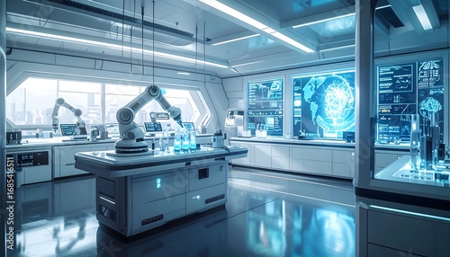 Futuristic Laboratory with Digital Screens