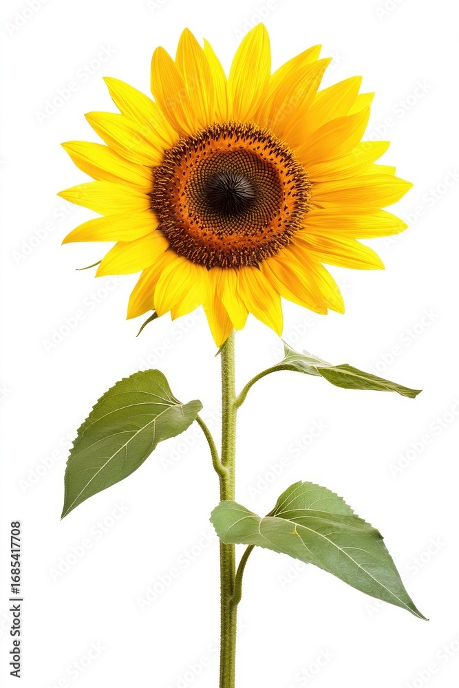 Obraz premium Single sunflower against white