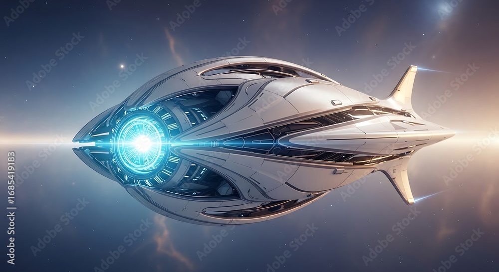 Fototapeta premium Futuristic Spaceship in Deep Space: Sci-Fi Stock Photo of Advanced Alien Craft.