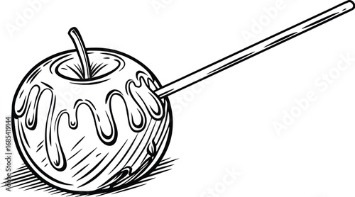 Vintage Candied Apple Illustration – Caramel Dripping Sketch