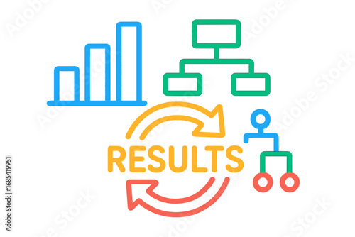 Business results infographic with charts and processes in colorful design organizational results diagram