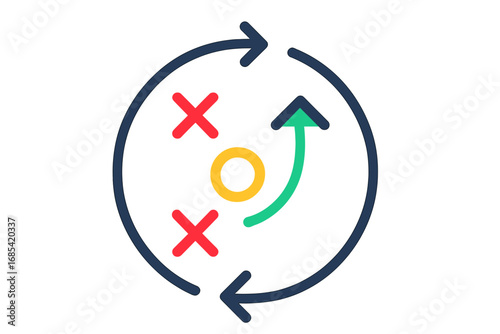 Strategy diagram with arrows and icons in colorful design strategy loop layout